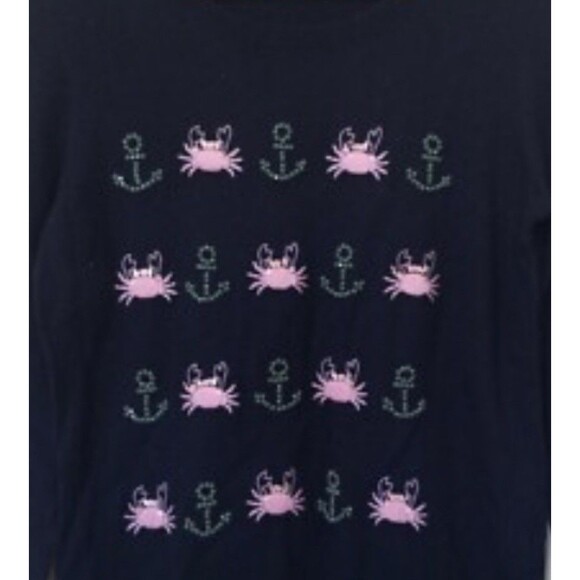 TALBOTS Women Navy Sea Embellished Casual Pink Crabs Green Anchor Medium Sweater - Picture 5 of 5